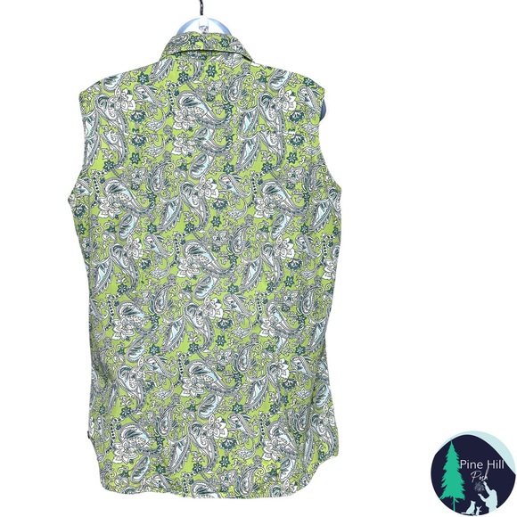 SOLD 90s Cruel Girl Sleeveless Button-up Shirt Large Western Green Paisley EUC - Picture 2 of 11